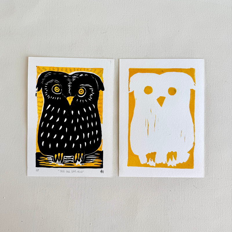 Multicolor Owl Block Printing