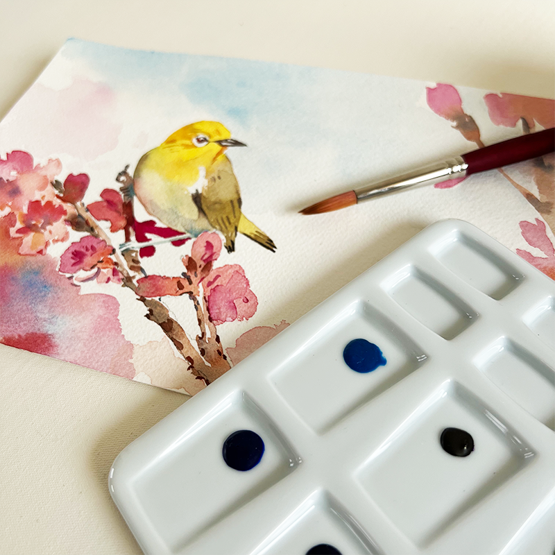 Watercolor Bird & Blooms