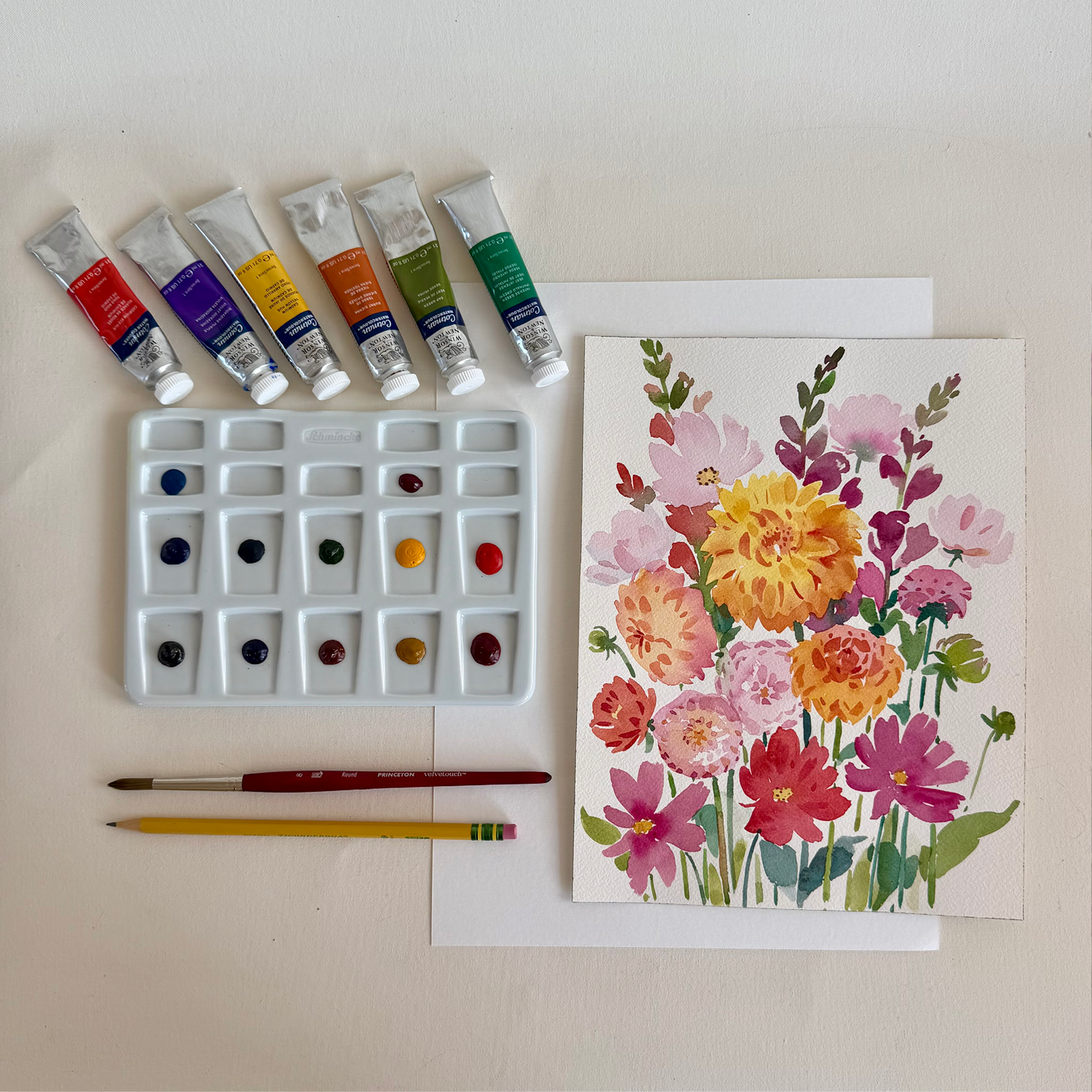 Immersive Watercolor Dahlias