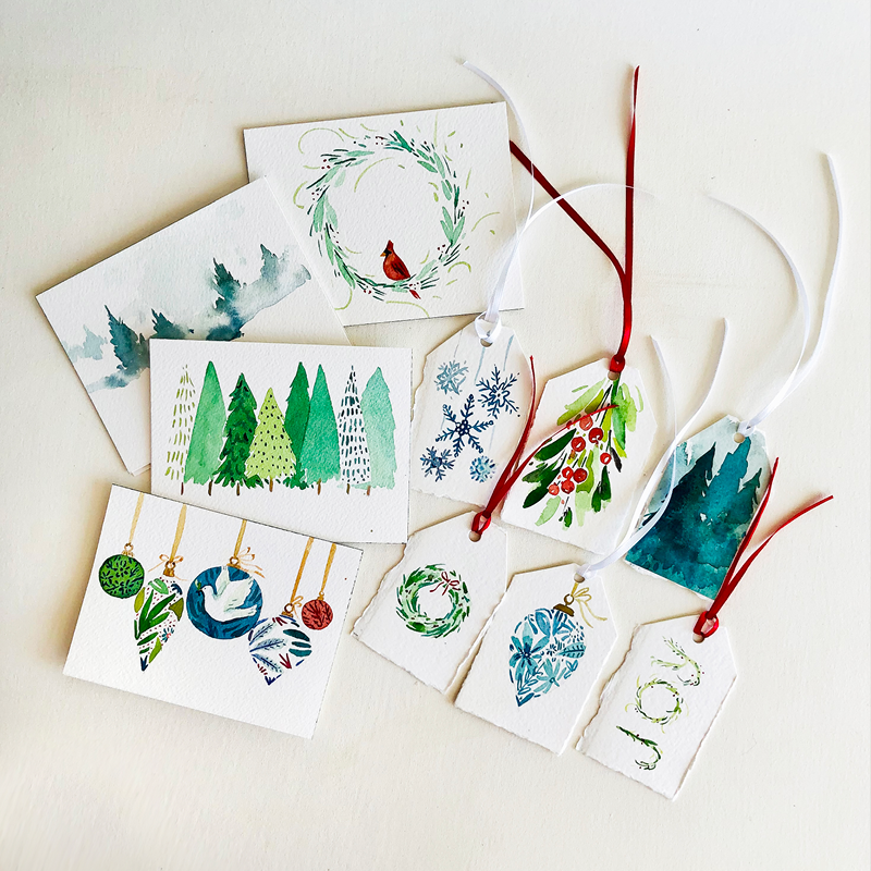 Watercolor Gift Tags & Holiday Cards