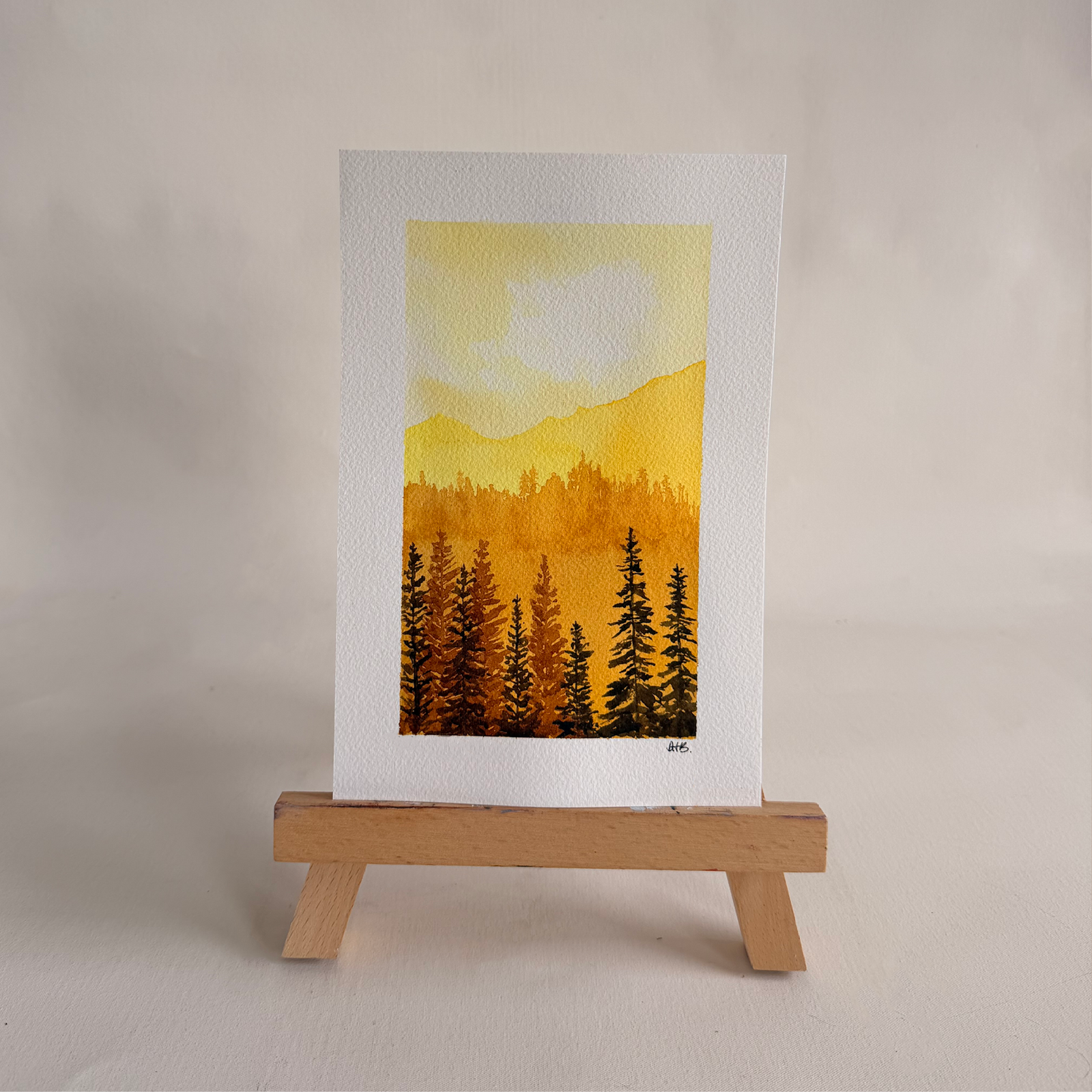 Watercolor Fall Sunset Landscape