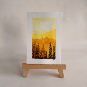 Watercolor Fall Sunset Landscape