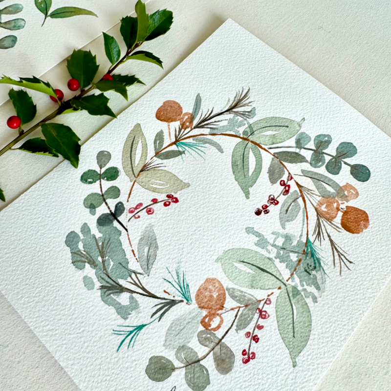 Watercolor Festive Foliage Wreath