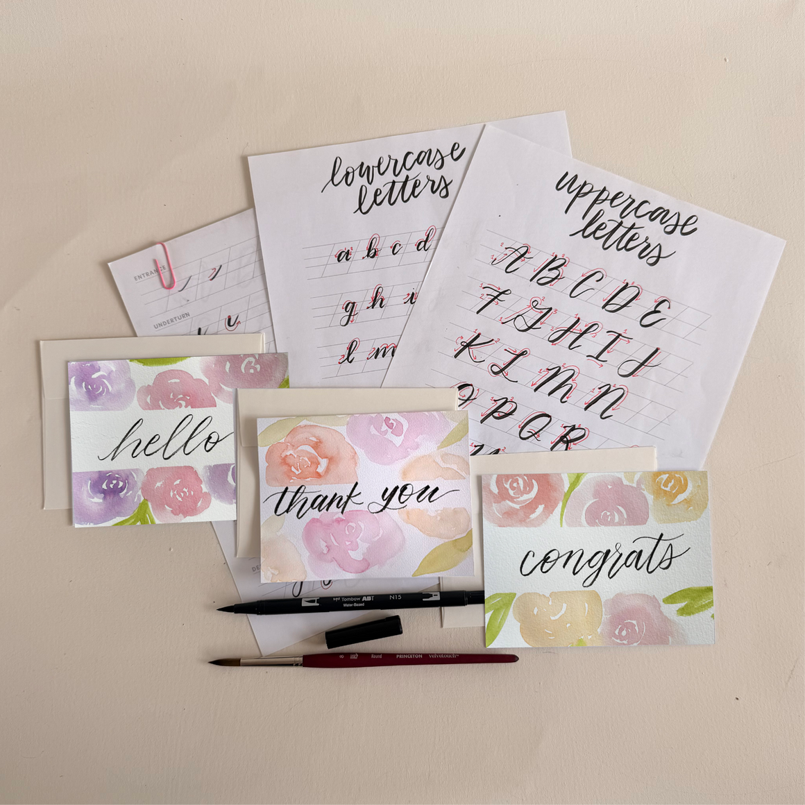 Watercolor Brush Pen Note Cards