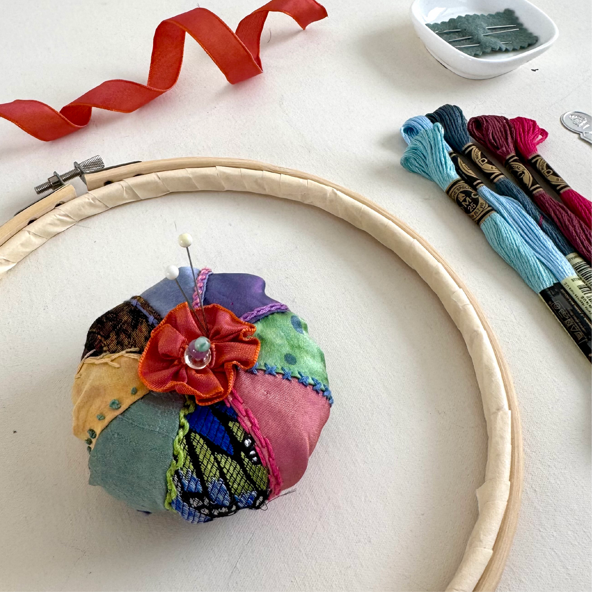 Pieced Embroidery Pincushion Workshop