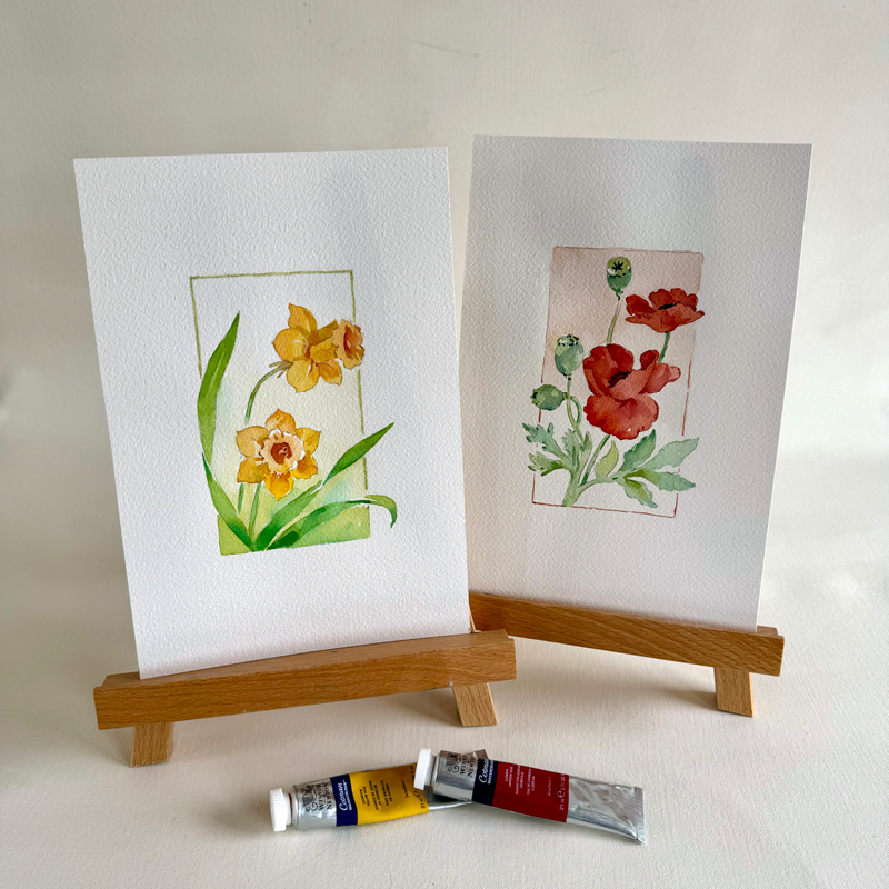 Watercolor Daffodils & Poppies