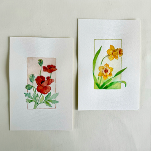 Watercolor Daffodils & Poppies