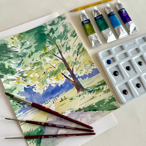 Watercolor Park Landscape