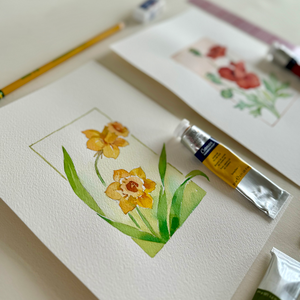 Watercolor Daffodils & Poppies