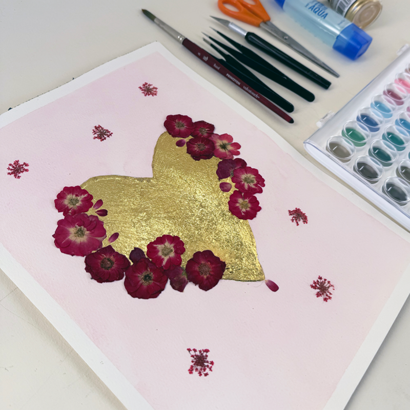 Fun with Flowers Golden Heart Painting