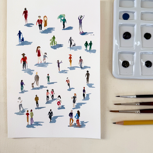 Watercolor Scene of People