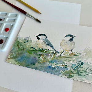 Watercolor Chickadees