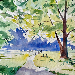 Watercolor Park Landscape